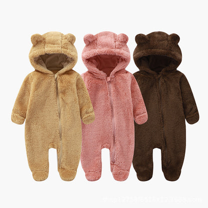 Infant Bodysuit Autumn Winter Fleece Baby One-Piece Full Sleeve and Foot Warm Crawling Suit Newborn Romper