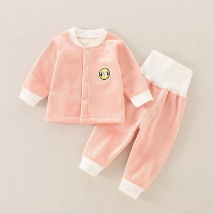 Children's Autumn And Winter Warm Suit Baby Spring And Autumn Plus Fleece Outer Wear Tops Pants Men And Women Baby Two Sets