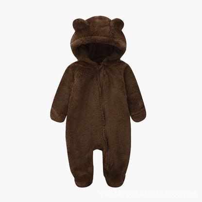 Infant Bodysuit Autumn Winter Fleece Baby One-Piece Full Sleeve and Foot Warm Crawling Suit Newborn Romper