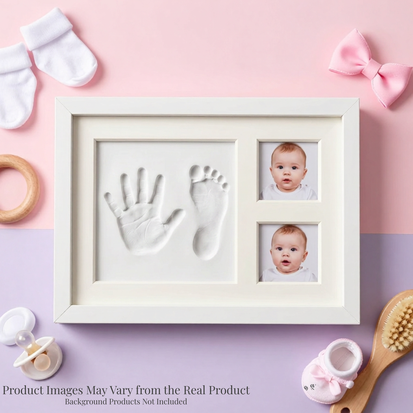 Handprint and Footprint Frame with Ink Pad - Baby Keepsake, Dog &amp; Cat Paw Print, DIY Child Photo Frame